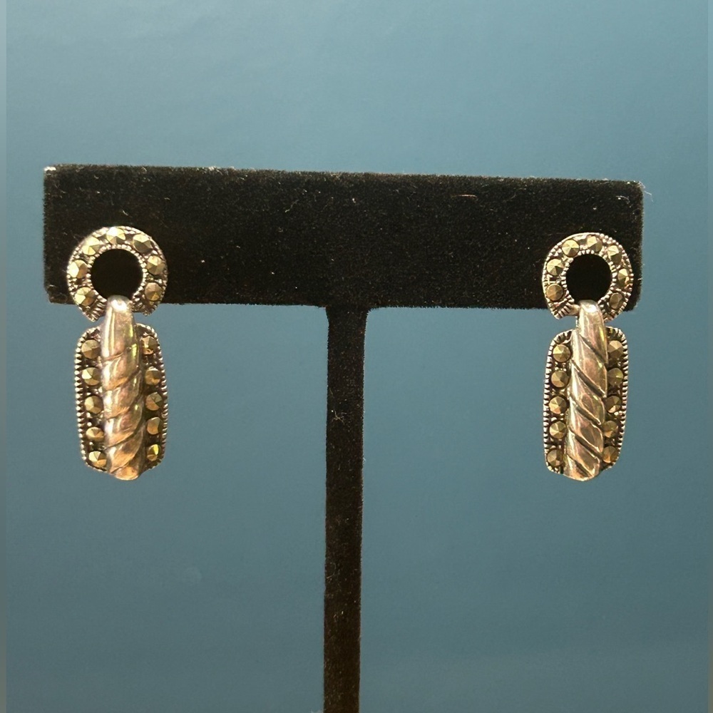 Marcasite Sterling Silver Dangle Earrings - Picture 3 of 8